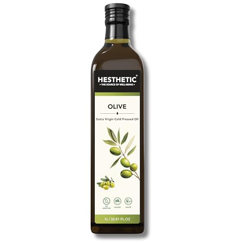 HESTHETIC Premium Extra Virgin Olive Oil 1L | Cold-Pressed Mediterranean-Sourced EVOO | Unrefined, Low-Acidity | Glass Bottle | Cooking, Salad & Finishing Oil