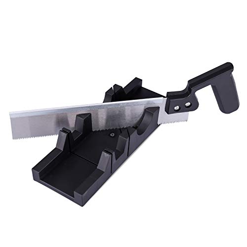 Navaris Caja de ingletes con sierra - Herramienta para hacer cortes angulares de 30 ° 45 ° 90 ° - Caja de 28 x 12 CM - Trabajos manuales bricolaje