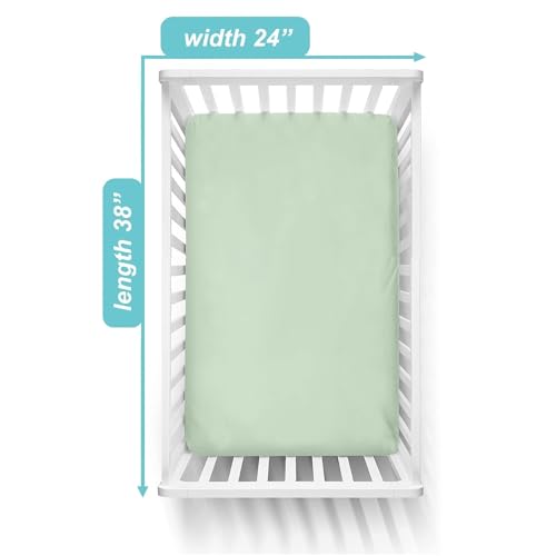 Image of American Baby Company 2 Pack 100% Natural Cotton Fitted Mini Crib Sheets 38 inch x 24 inch - Soft & Breathable Small Nesting Portable Sheets, Fits Pack N Play Mattresses, Celery, for Boys & Girls