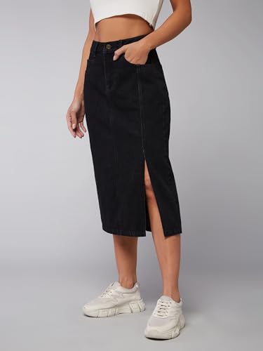 Image of Dolce Crudo Women's Flared High-Rise Stretchable Denim Maxi Skirt