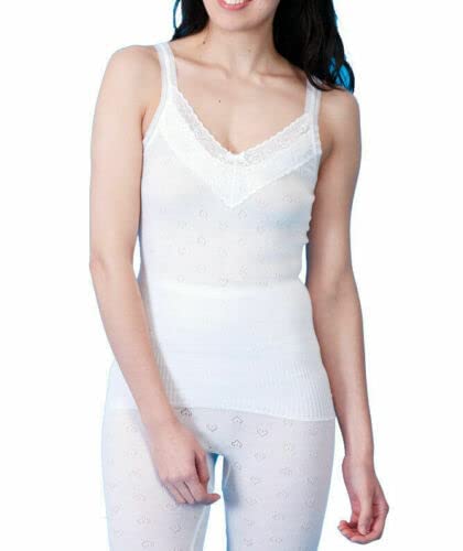 Top Linen (Nw) Ltd Women's French Neck Spencer Short V Neck White Snowdrop Thermal Underwear Vest Top - French V Neck Spencer With Lace - Made In Uk (, Xx Large)