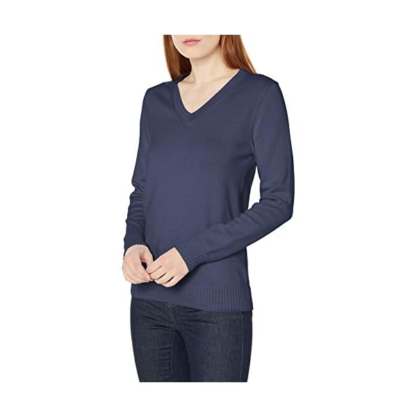 Amazon-Essentials-Womens-100-Cotton-Long-Sleeve-V-Neck-Sweater Amazon Essentials Women's 100% Cotton Long-Sleeve V-Neck Sweater, Navy, Large