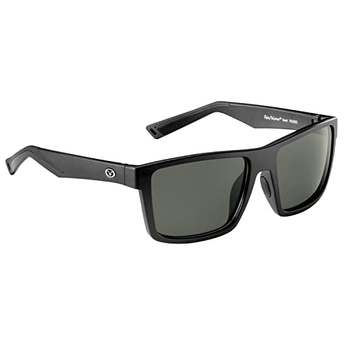 Flying Fisherman Swirl Rectangular Polarized Sunglasses, Matte Black Frame/Smoke Lens, Medium