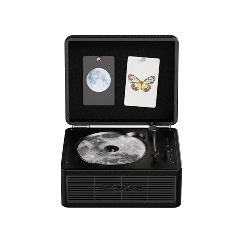 WhatPlus CD Player with Bluetooth Speaker, High-Fidelity Sound, App-Controlled, Magnetic Display for Photos & Pins, Retro Desktop Music Player, Gift for Music Lovers (Black)