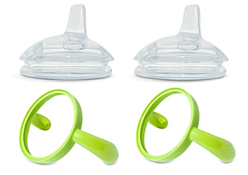 Image of Sippy Spout Nipples with Bottle Handles for Comotomo Baby Bottle | 2-Pack | Food Grade Silicone | Soft Spout | BPA-Free | Spill-Proof (Green)