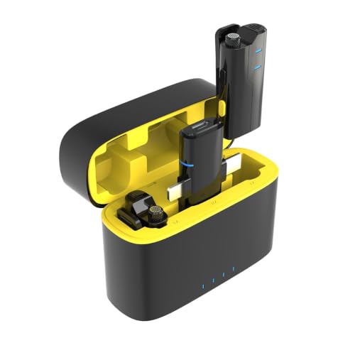 Image of Omnidirectional K9 Dual Wireless Lavalier Microphone for Android /iPhone 3 in 1 Collar Mic with USB-C & Lightning Plug | Mini Portable Bluetooth Speaker with Microphone (SX80-Yellow)