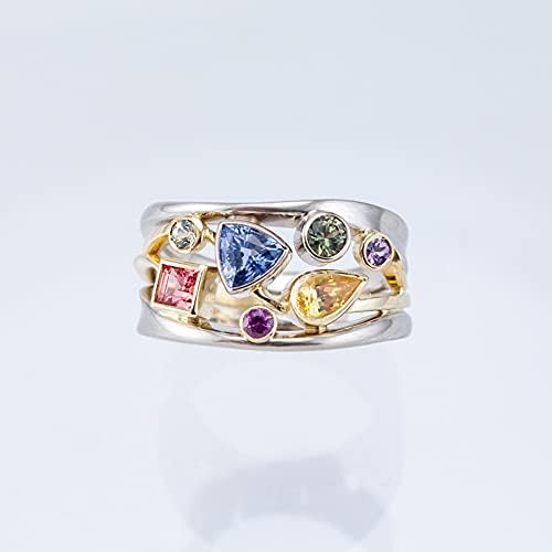 925 Sterling Silver Multicolor Multi Row Ladies Sparkling Diamond Rainbow Gemstone Ladies Ring Wave Eternity Engagement Wedding Promise Ring Anniversary Cocktail Ring Sizes 6-10 584 (9) - Image 2