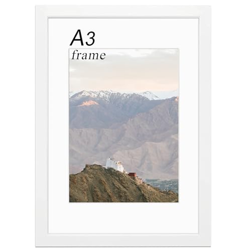 RUN HELIX Wooden A3 Picture Frame - A3 Frame with Plexiglass - A3 Photo Frame for Wall Mount - Picture Frame for Family Display Pictures Wall Gallery Photo Frames- 29.7x42 cm (White)