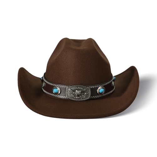 Image of Wide Brim Cowgirl Hat Men Large Wide Brim Cowboy Hats for Women with Buckle Belt Classic Cowboy Outfits