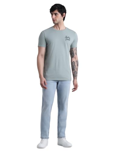 Image of Jack & Jones Men Pure Cotton Typography Printed Slim Fit T-Shirt