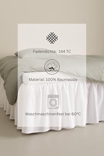Jotex Zack Volant Betthusse - 100% hochwertige Bio-Baumwolle Bettrock, Höhe 60 cm - Weiß, 180 x 200 cm