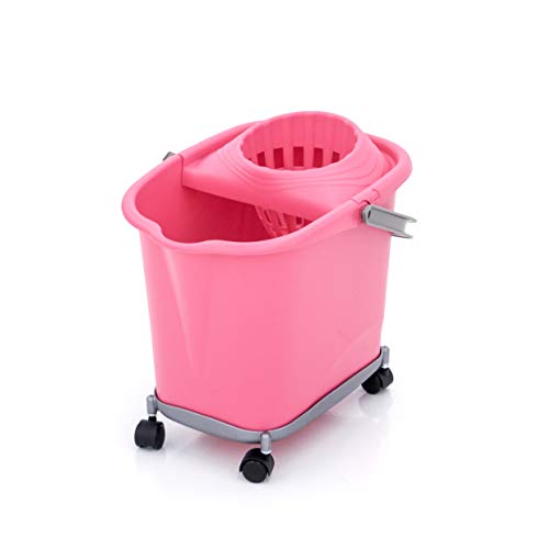 Smart-T-Haus Cubo Rectangular 16 L con Ruedas + Escurridor, Rosa, 39x29x35,5 cms