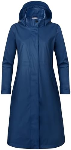 rhythm of the rain Regenmantel Damen lang wasserdichter Regenparka | Regenjacke Trenchcoat tailliert, atmungsaktiv winddicht mit Innenfutter, abnehmbare Kapuze, Übergangsmantel Par