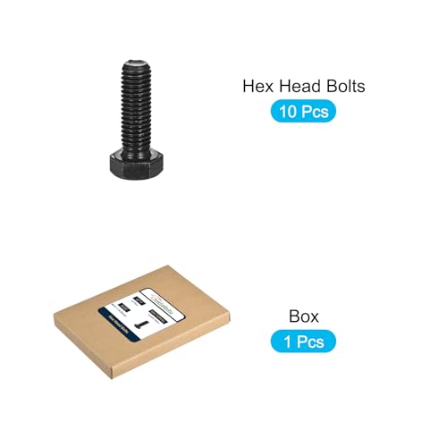 Image of METALLIXITY Hex Bolts (M10-1.5x30mm) 10Pcs, 12.9 Grade Carbon Steel Fully Threaded Black Oxide, Coarse Thread UNC Hex Head Screw Bolt - for Mechanical Repair