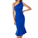 GRACE KARIN Damen One-Shoulder Bodycon Kleid Elegant Cocktailkleid Club Partykleid Meerjungfrau Abendkleid Figurbetont Kleid M Blau CL1717A22-03