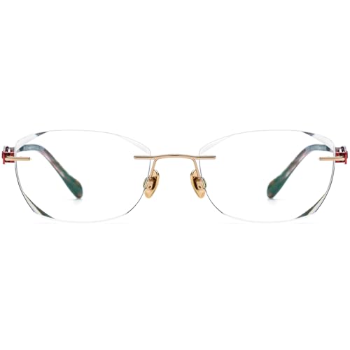 Image of FONEX Titanium Glasses Frame,Rimless Frameless Luxury Diamond Optical Eyeglasses for Women