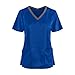 WNZHOU Uniform Kasacks - Camicetta da donna, elegante, tinta unita, con scollo a V, con patchwork, a maniche corte, per abbigliamento professionale, Blu, 44