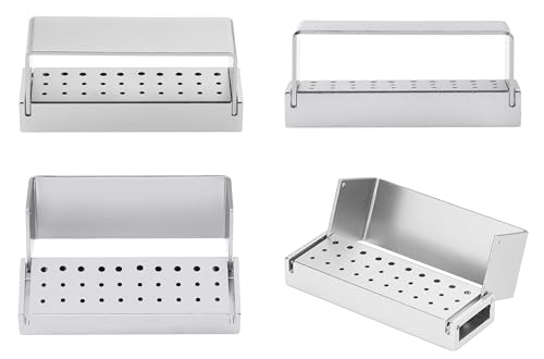 7 Colors Choose 30 Holes Burs Holder Lab Aluminum Bur Case Organizer with Cover Autoclavable Opening Box Case for Lab Dentist Tool 4 Pcs/Set (Silver)