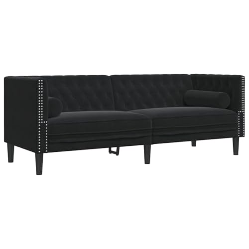 Mimdixy Sofa Wohnzimmer Relaxsofa,2-TLG. Chesterfield-Sofa-Set mit Nackenrollen Schwarz Samt – Bild 6