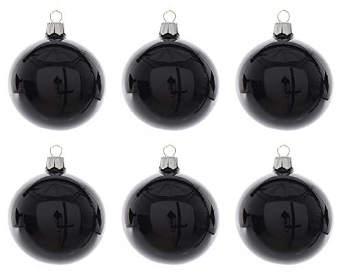 Kaemingk Weihnachtskugeln Glas mundgeblasen 6cm x 6er Box Christbaumkugeln schwarz glänzend