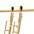 DIYHD 5FT Wooden Ladder Rolling Hardware Sliding Library Ladder Track Floor Rollers with Brake,Golden,No Ladder