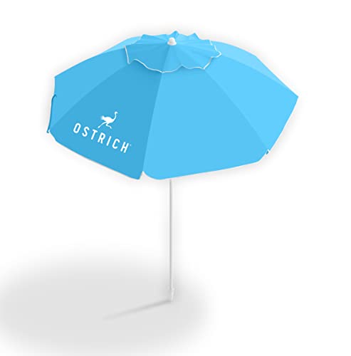 Ostrich 7' Portable Beach Umbrella with Sand Anchor, Hanging Hooks, Tilt Pole, Carry Bag, Air Vent (Light Blue)