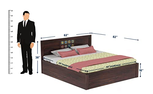Image of Solid Wood Queen Size Bed for Bedroom | Wooden Furniture Crafted from Premium Sheesham Wood | Elegant Bedroom Double Bed with Storage | Walnut Finish (82X62X38 Inches)