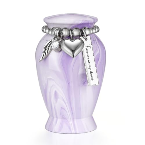 Dletay Small Urns for Human Ashes Keepsake 2.85 Inches Memorial Mini Cremation Urn for Women Men Aluminum Decorative Funeral Urns - Light Purple