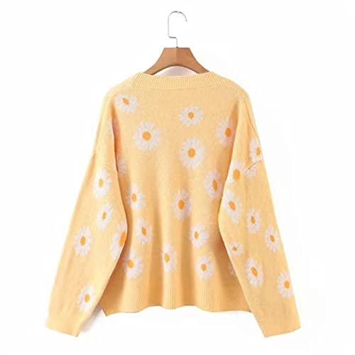 Image of Women's Long Sleeve Cardigan Sweater,Cute Y2K Top Knit Colorful Patterned V Neck Button Outwear S~XL