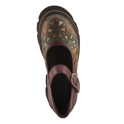 L'Artiste BUSYBEE Hand-Painted Mary Jane – Floral Leather Platform with Chunky Lug Sole4