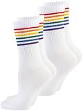 Nur Die 2er Good Vibes Socken Unisex Tennissocken 35-46 Retro mit Streifen Stamement aus Baumwolle atmungsaktiv weich hautsympathisch weiß bunt Damen Herren