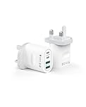 2 Pack 60W USB C Charger Plug, 4-Port Multi USB Plug UK Fast Charging Adapter (Dual USB-C 30W + Dual USB-A 5V/2.1A), GaN Type C Wall Charger for iPhone 16/15/14/13/12 Pro Max, iPad, Samsung