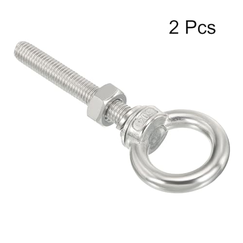 Image of uxcell M10*80 3 /8 inchx3.15 inch Stainless Steel Eye Bolts Threaded Screw Eyebolt Shoulder Ring with Nuts Washers for Lifting Hanging, 2 Set