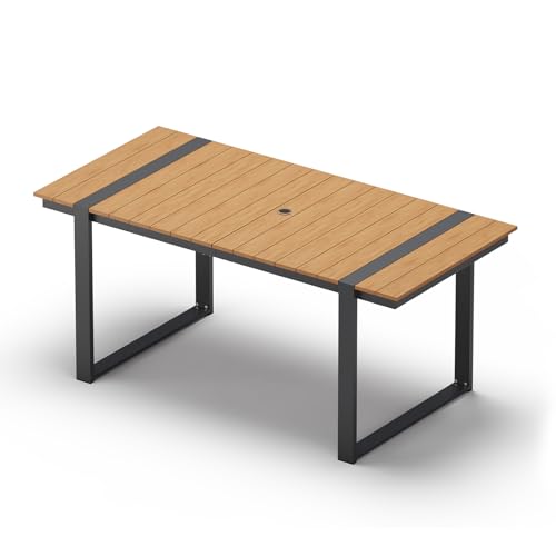 Image of Outdoor Dining Table for 6, HDPS+ Aluminum Patio Dning Table | Sturdy U-Shape Leg, Size: 67.4 inchL*32.3 inchW*29.6 inchH