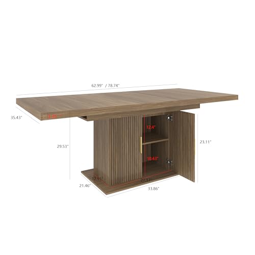 Image of 78.74 inch Extendable Dining Table for 4 6 8 10, Large Rectangular Wooden Expandable Kitchen Table with Storage, Modern Farmhouse Extendable Dining Room Table for Kitchen Dinning Room Living Room, Brown