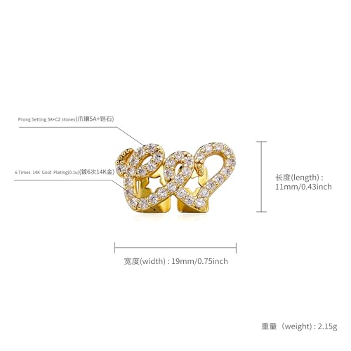 Gold Double Love Copper Micro-Inlaid Zircon Hip-Hop Braces Teeth Grills Tooth Decoration Personality Trend2