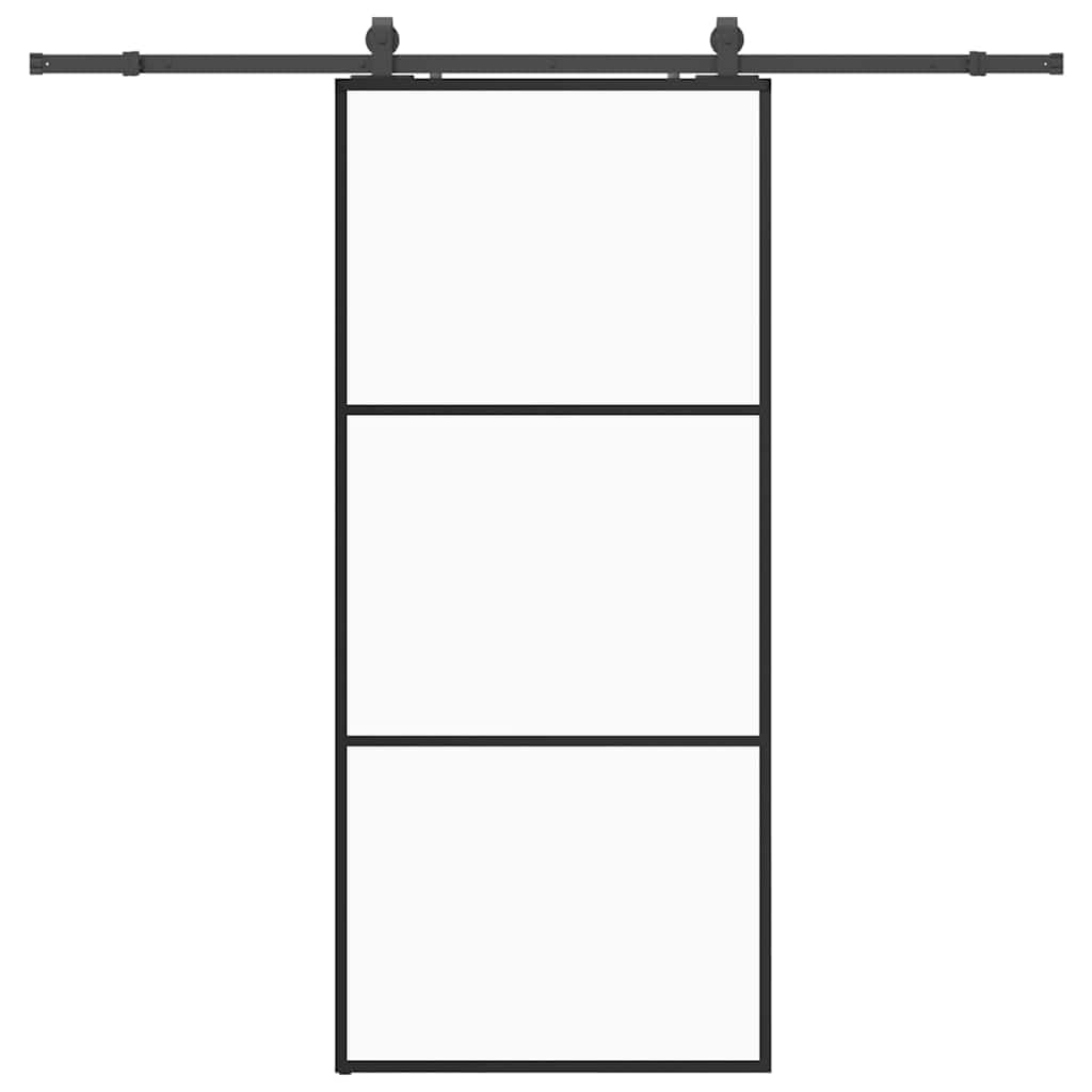 Sliding Barn Door Hardware Set Black 90x205 cm with ESG Glass Sliding Door for Smooth Quiet Operation