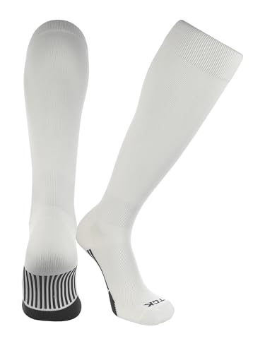 TCK Dugout Over the Calf Baseball & Softball Performance Socks - Boys Girls & Men (White Medium)