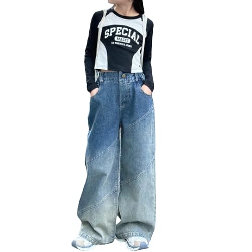 Moonker Girls Wide Leg Jeans Baggy Straight Palazzo Y2k Trousers Retro Loose Streetwear Hight Waist Versatile2