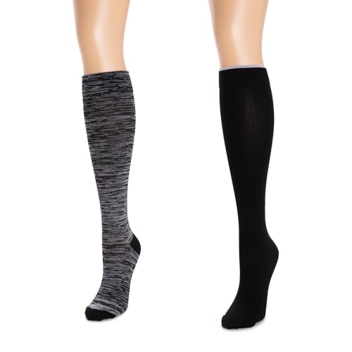 MUK LUKS Women's 2 Pack Nylon Compression Socks, Wide Width, Ebony/Marl, 6-10W by MUK LUKS - Image 3