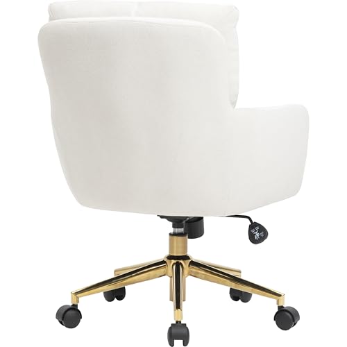 BALIAA Flannel Office Chair, Comfy Home Office Desk Chairs with Lumbar Support, Modern Velvet Desk Chair Gold Legs Small Swivel Task Chair for Home Office, Bedroom, Study (Beige, L)