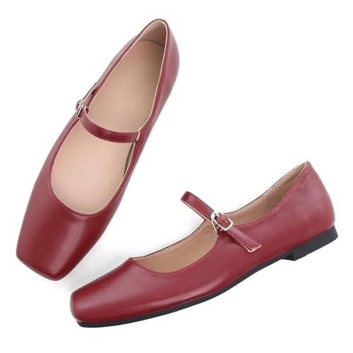Image of LUXINYU Women's Slip on Flats,Classy Round Toe Solid Classic Mary Jane Ballet Dance Shoes Soft Comfortable PU Flat Shoes