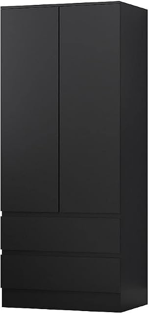 FWStyle Large & Deep 2 Door 2 Drawer Matt Black Scandinavian Style Combination Wardrobe