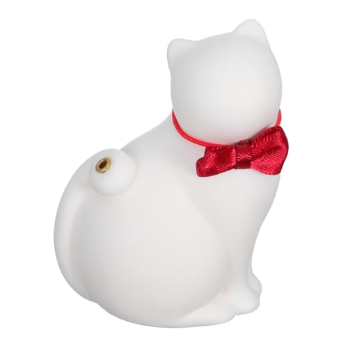 MUELODSIC Porta Incienso de Cerámica con Forma de Gato Blanco Quemador para Varitas con Base de Bambú Soporte Decorativo para Yoga SPA y Ambiente Relajante Hogar