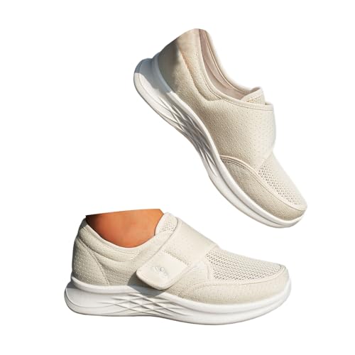 Xbemkste Zapatillas de correr para mujer, cómodas y ligeras, zapatillas deportivas al aire libre, zapatos de fitness, transpirables, antideslizantes, para caminar, beige, 37.5 EU