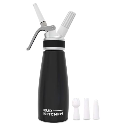 TFSUUUP Cream Whipper Professional Highly Durable Aluminum Cream Whipper Dispenser with 3 Decorating Nozzles and 1 Cleaning Brush Homemade Cream Maker (Not Included N2O Chargers) (500ml, BlacK)