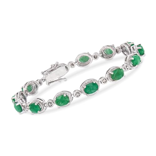 Ross-Simons 9.10 ct. t.w. Emerald Bracelet With Diamonds in Sterling Silver
