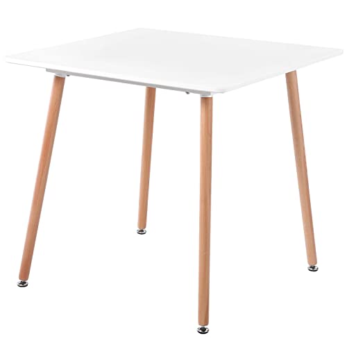 FURNITABLE Mesa de comedor escandinava de diseño, mesa de cocina cuadrada con patas de haya, 80 x 80 x 75 cm, color blanco Cover