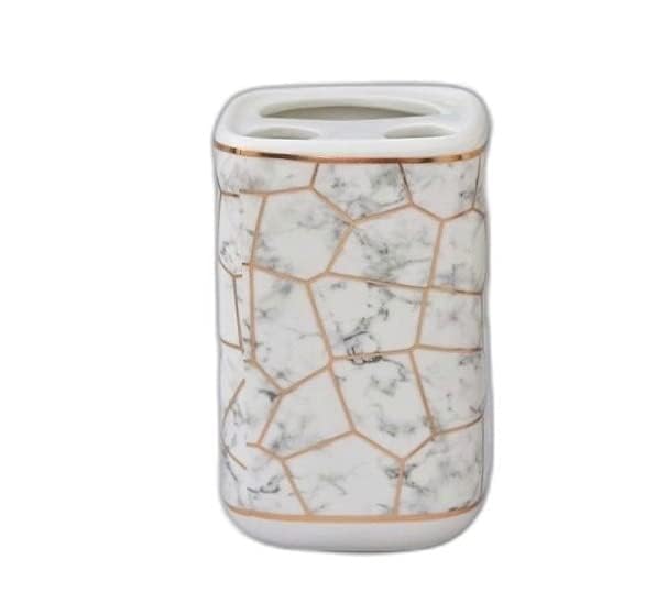 Image of E-EZRA Ceramic Bathroom Accessories Set of 4, Modern Ceramic Bath Set with Liquid Soap Dispenser and Toothbrush Holder, Bathroom Accessory Set (White)
