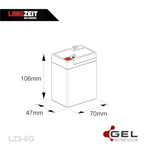 LANGZEIT 6V Akku 5Ah GEL Profi Blei Akku USV UPS Batterie ersetzt 4Ah 4,5Ah – Ansicht 3